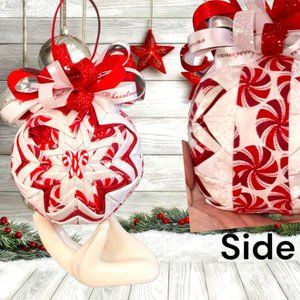 Quilted Handmade Ornament, Peppermint Candy Tree Decoration, Red/White